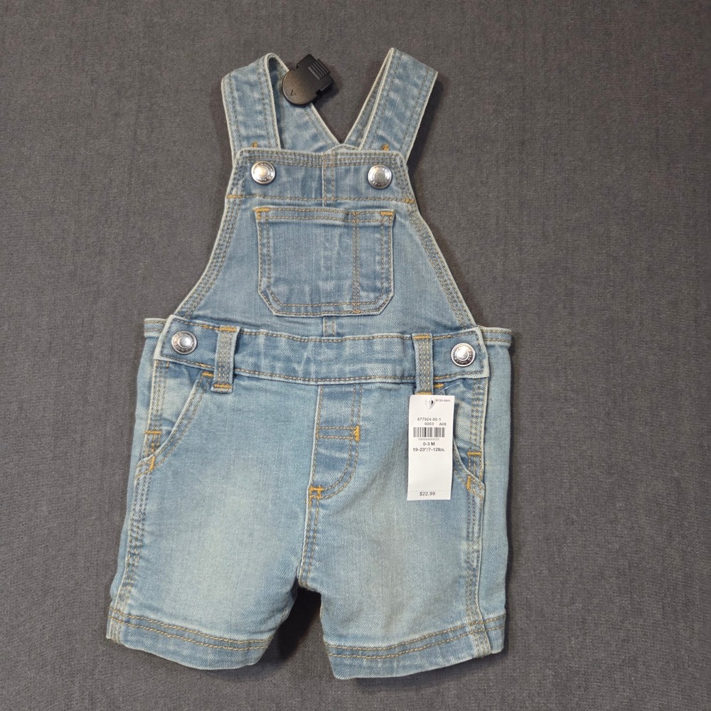 Old Navy Denim Shortalls Baby 0-3M Light Blue Bib Overalls 677924-00-1